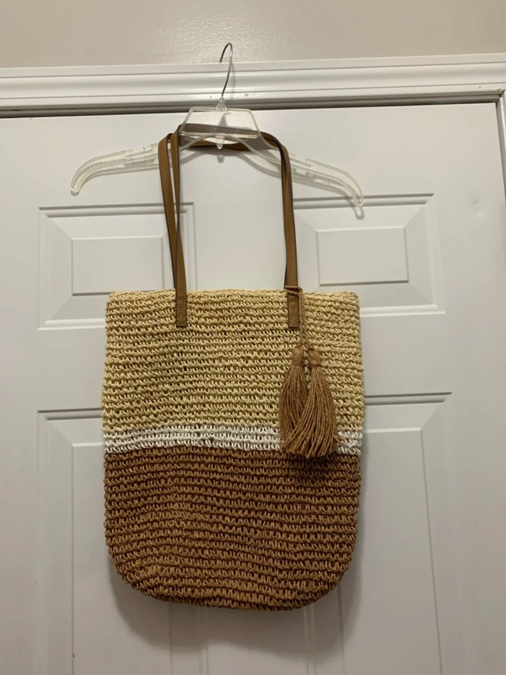 Straw Beach Hobo Bag - Beige, White, and Cream